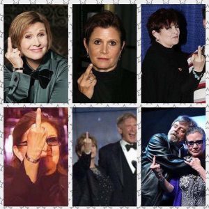 Carrie Fisher flipping the bird