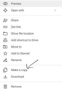 make a copy in google drive