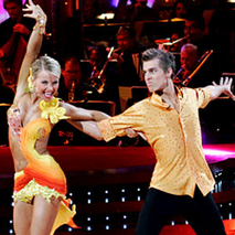 Cody Linley dancing with Julianne Hough. Hough says Linley is the next Brad Pitt. Not since Election Day has there been such incredible news.